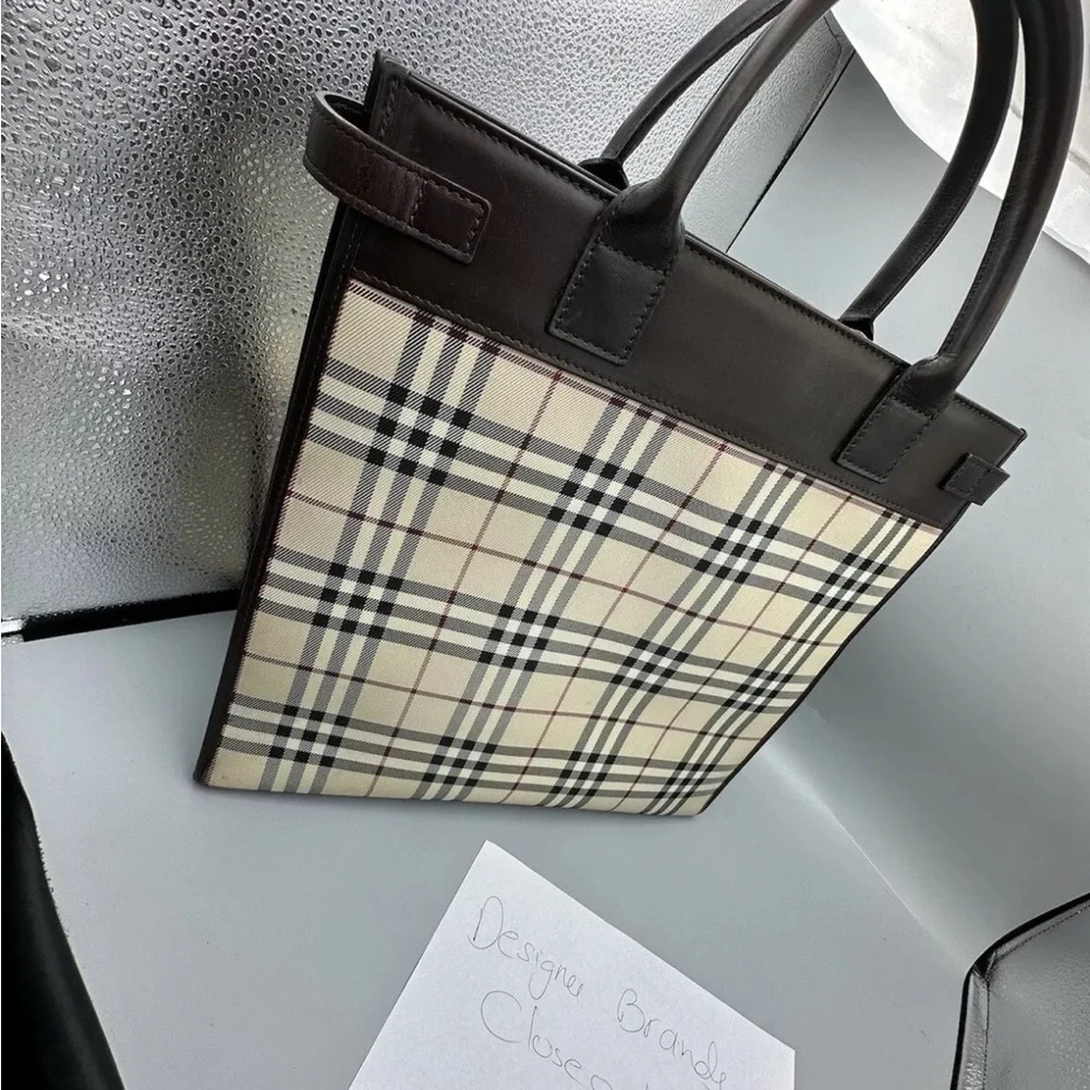 BURBERRY Logo Nova Check Tote Hand Bag Canvas Leather”no strap”